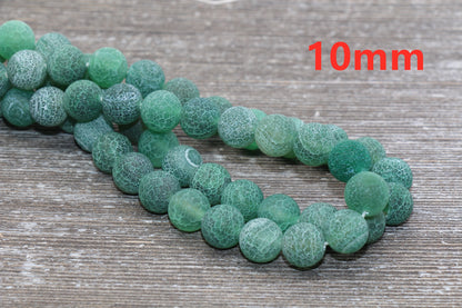Green Effloresce Agate Beads, Frosted Agate Beads, Crackled Agate Bead, Round Matte Gemstone, 4mm 6mm 8mm 10mm 12mm, Full Strand 15.5 #109