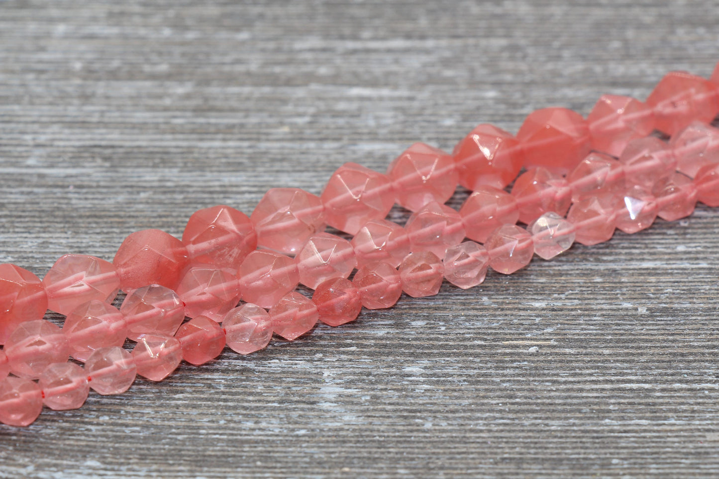 Cherry Quartz Beads, Star Cut Beads, Faceted Gemstones Loose Beads, Diamond Cut Beads, Sizes 6mm 8mm 10mm, Full Strand 15.5 inch, #133