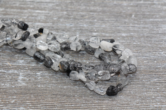 Black Rutilated Quartz Beads, Rutilated Gemstone Nugget Beads, Loose Beads, Pebble Nugget Beads, Size 6mm-7mm #7