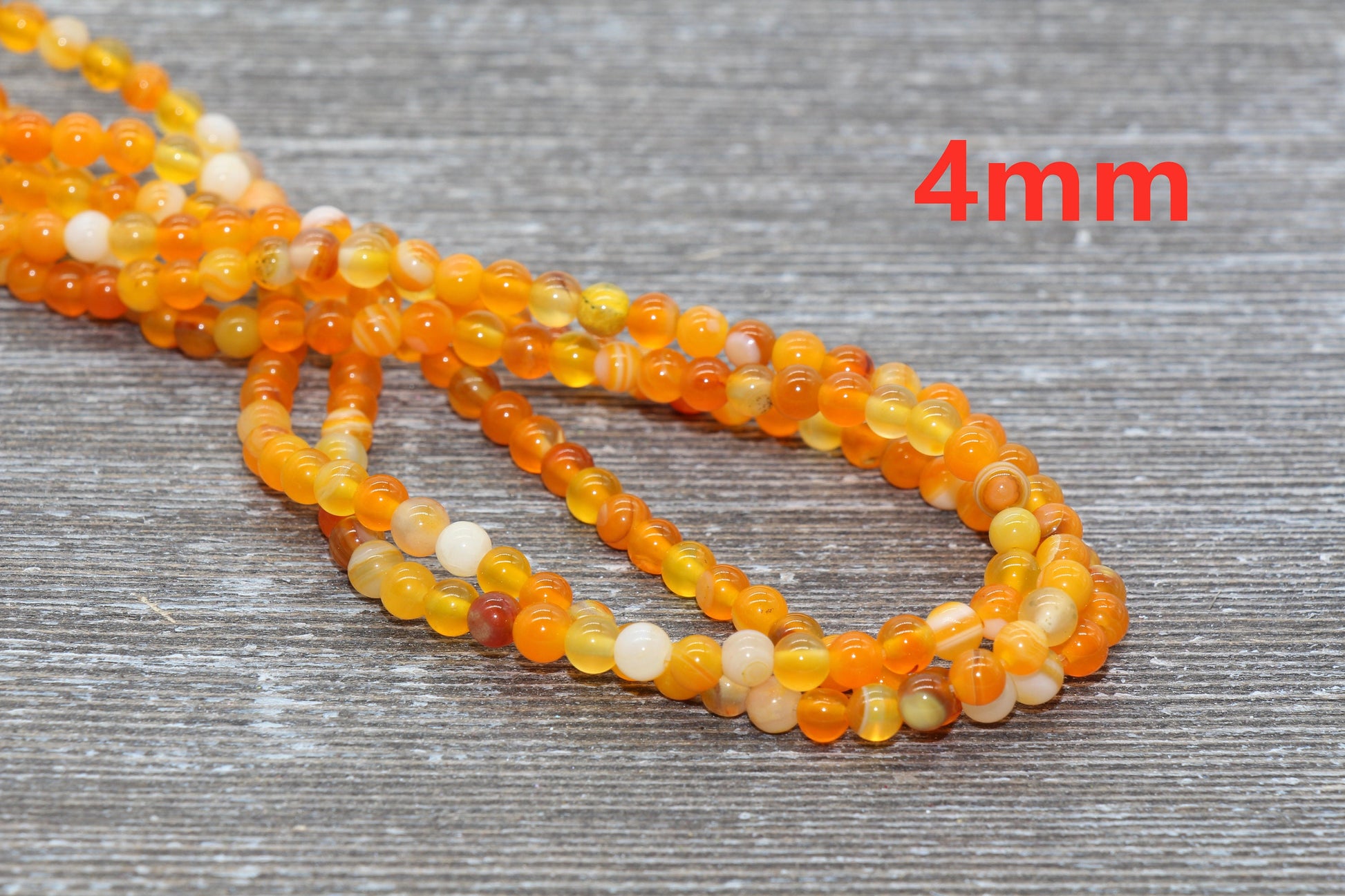Orange Stripe Agate Beads, Natural Gemstone Smooth Round Beads, Sizes 4mm 6mm 8mm 10mm 12mm, Full Strand 15.5 inch, #134