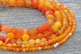 Orange Stripe Agate Beads, Natural Gemstone Smooth Round Beads, Sizes 4mm 6mm 8mm 10mm 12mm, Full Strand 15.5 inch, #134