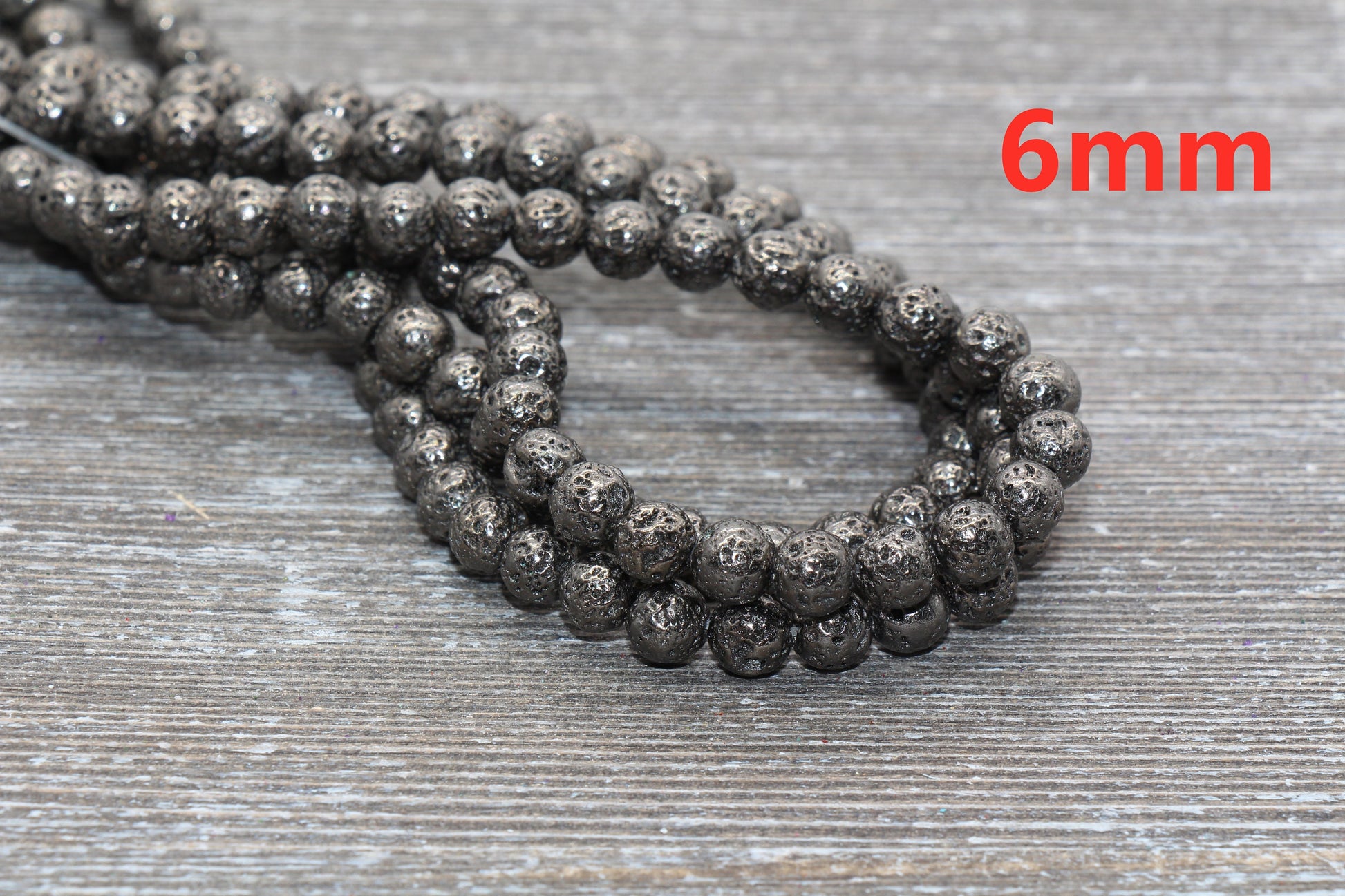 Lava Beads, Gun Metal Plating Volcanic Rock Beads, Round Gemstone Beads, Electroplated, Sizes 6mm, 8mm 10mm, Full Strand 15.5 #139