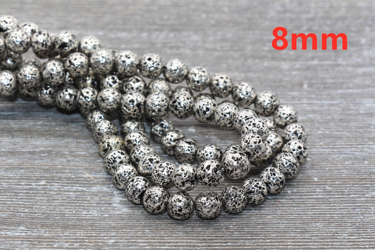 silver lava stone beads, stone beads for bracelets image 4