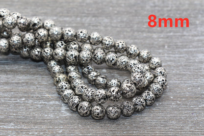 Lava Beads, Silver Plating Volcanic Rock Beads, Round Gemstone Beads, Electroplated, Sizes 6mm, 8mm 10mm, Full Strand 15.5 #140