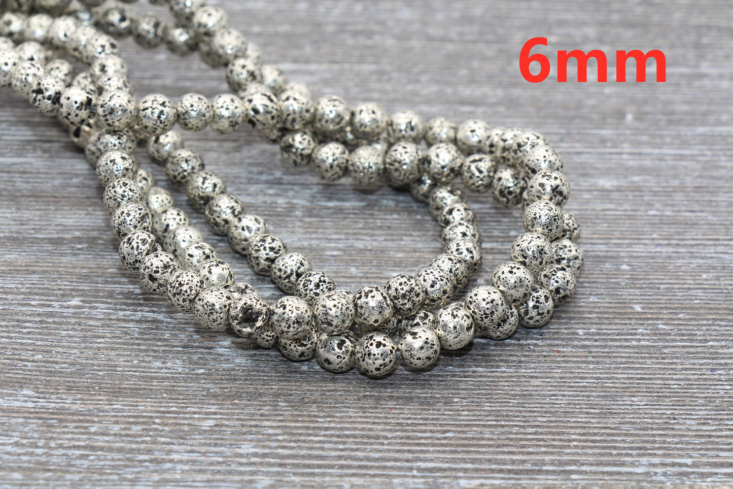 Lava Beads, Silver Plating Volcanic Rock Beads, Round Gemstone Beads, Electroplated, Sizes 6mm, 8mm 10mm, Full Strand 15.5 #140