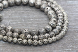 Lava Beads, Silver Plating Volcanic Rock Beads, Round Gemstone Beads, Electroplated, Sizes 6mm, 8mm 10mm, Full Strand 15.5 #140