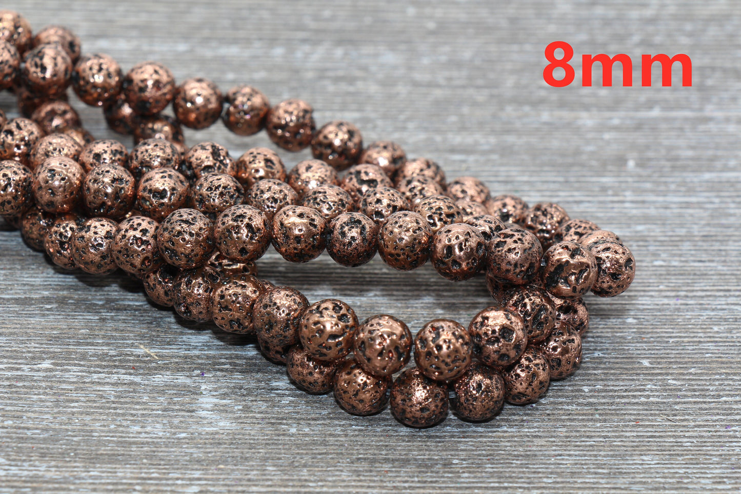 Lava Beads, Antique Rose Gold Plating Volcanic Rock Beads, Round Gemstone Beads, Electroplated, Sizes 6mm, 8mm 10mm, Full Strand 15.5 #141