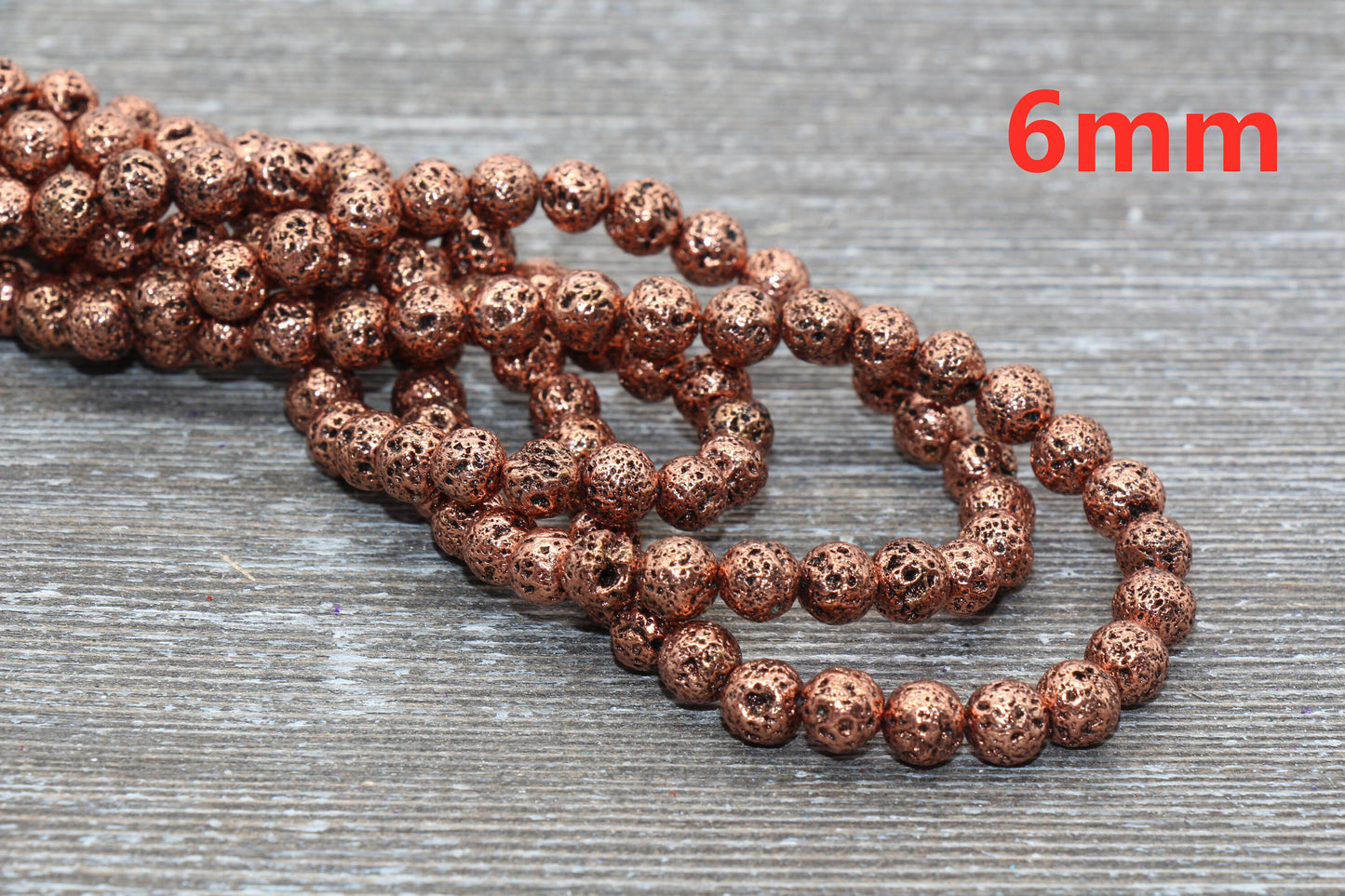 Lava Beads, Antique Rose Gold Plating Volcanic Rock Beads, Round Gemstone Beads, Electroplated, Sizes 6mm, 8mm 10mm, Full Strand 15.5 #141