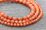 Lava Beads, Orange Plating Volcanic Rock Beads, Round Gemstone Beads, Electroplated, Sizes 6mm, 8mm 10mm, Full Strand 15.5 #142