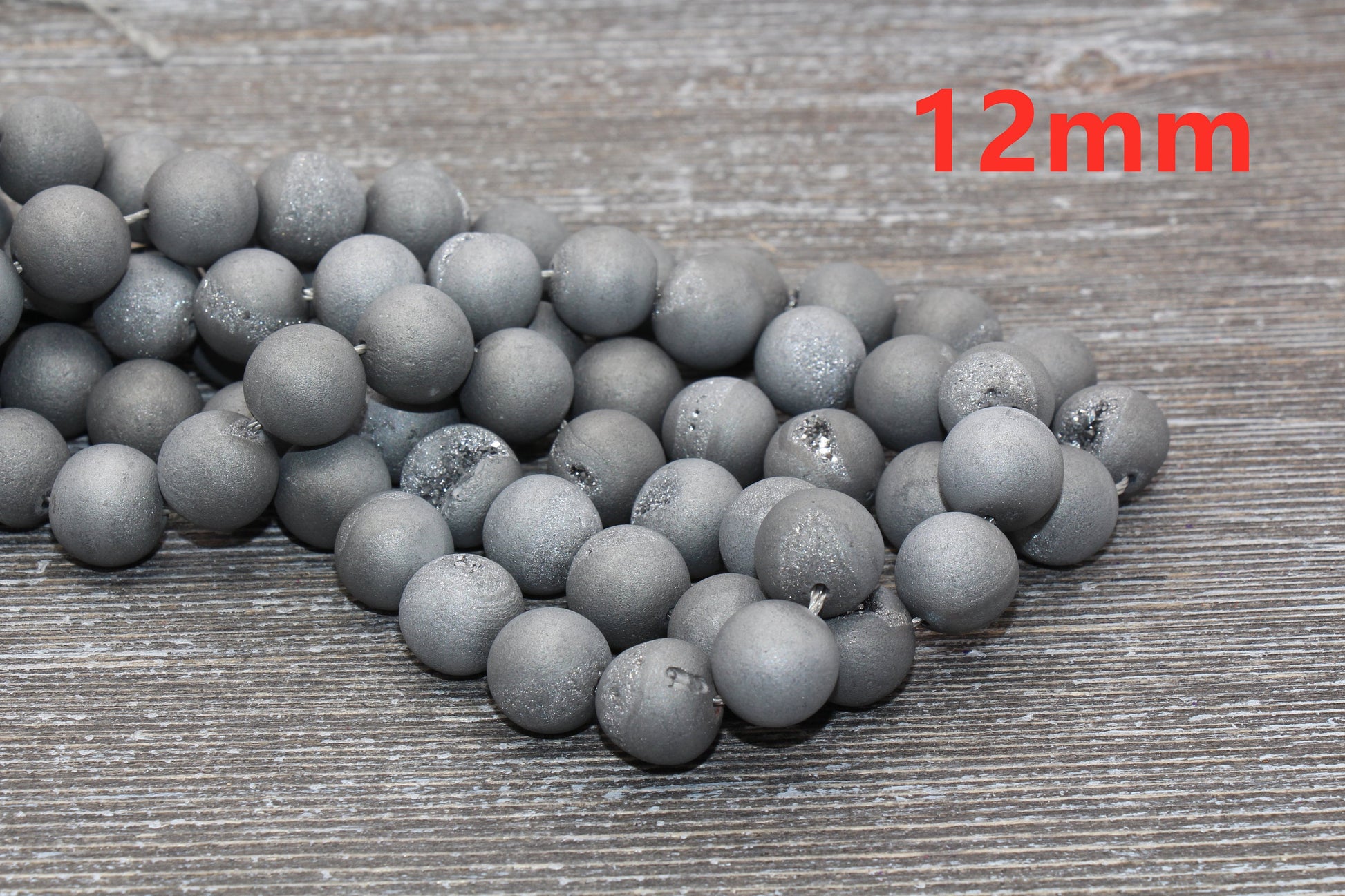 Silver Gray Druzy Agate Beads, Round Matte Gemstone Loose Beads, 6mm 8mm 10mm 12mm, Full Strand, #150