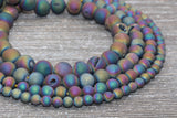 Rainbow Druzy Agate Beads, Round Matte Gemstone Loose Beads, 6mm 8mm 10mm 12mm, Full Strand, #152