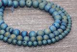 Blue Druzy Agate Beads, Round Matte Gemstone Loose Beads, 6mm 8mm 10mm, Full Strand, #154