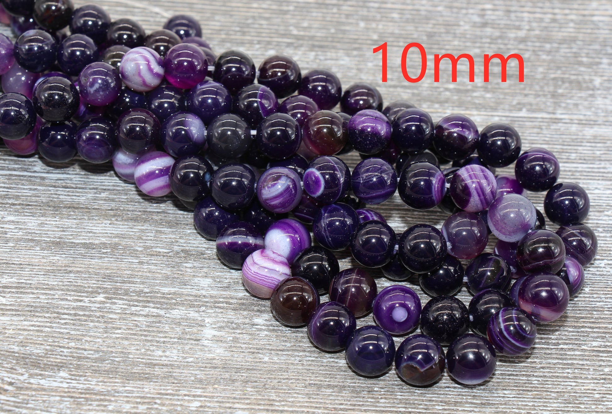 Purple Stripe Agate Beads, Natural Gemstone Smooth Round Beads, Sizes 4mm 6mm 8mm 10mm 12mm, Full Strand 15.5 inch, #106