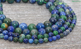 Azurite Malachite Chrysocolla Beads, Lapis Lazuli Beads, Gemstones Round Beads, Sizes 4mm 6mm 8mm 10mm,12mm, Full Strand 15.5 inch, #63