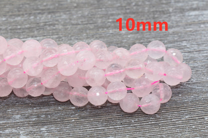 Natural Rose Quartz Beads, Faceted Gemstone Round Beads, Sizes 6mm 8mm 10mm , Full Strand 15.5 inch, #2