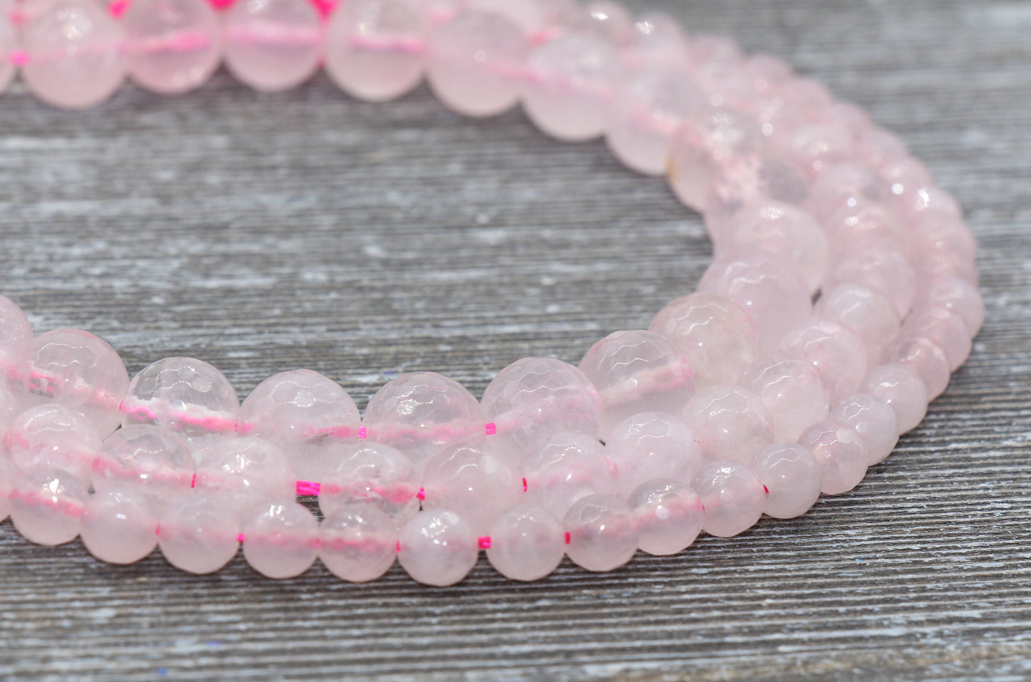 Natural Rose Quartz Beads, Faceted Gemstone Round Beads, Sizes 6mm 8mm 10mm , Full Strand 15.5 inch, #2