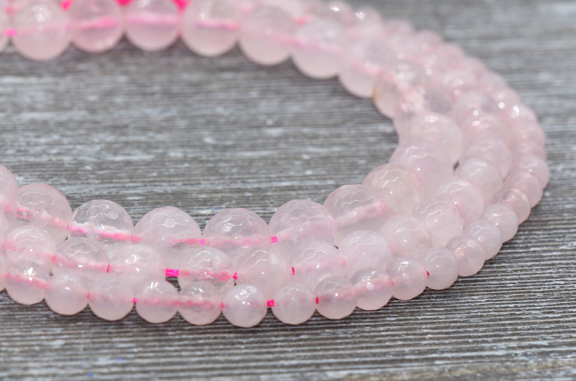Natural Rose Quartz Beads, Faceted Gemstone Round Beads, Sizes 6mm 8mm 10mm , Full Strand 15.5 inch, #2