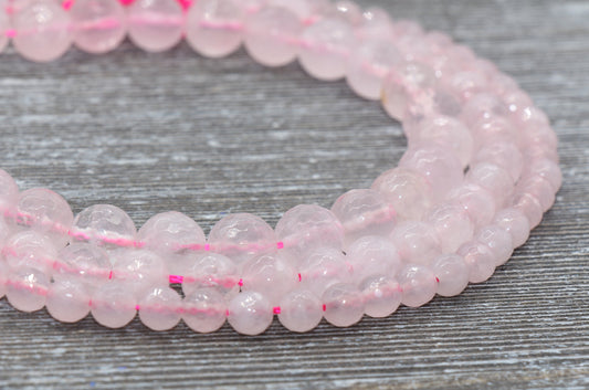 Natural Rose Quartz Beads, Faceted Gemstone Round Beads, Sizes 6mm 8mm 10mm , Full Strand 15.5 inch, #2