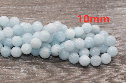 Aquamarine Beads, Natural Gemstone Smooth Round Beads, Sizes 4mm 6mm 8mm 10mm 12mm, Full Strand 15.5 inch, #4