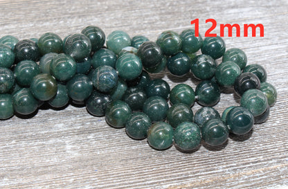 Moss Agate Beads, Natural Gemstone Round Loos Beads, Sizes 4mm 6mm 8mm 10mm 12mm, Full Strand 15.5 inch, #6