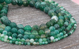 Green Stripe Agate Beads, Natural Gemstone Smooth Round Beads, Sizes 4mm 6mm 8mm 10mm 12mm, Full Strand 15.5 inch, #32