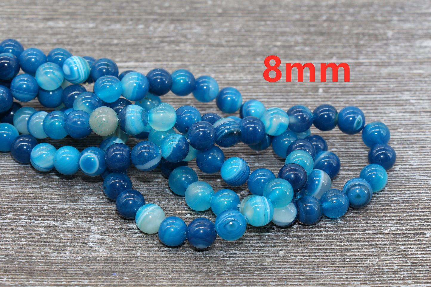 Blue Stripe Agate Beads, Natural Gemstone Smooth Round Beads, Sizes 4mm 6mm 8mm 10mm 12mm, Full Strand 15.5 inch, #38