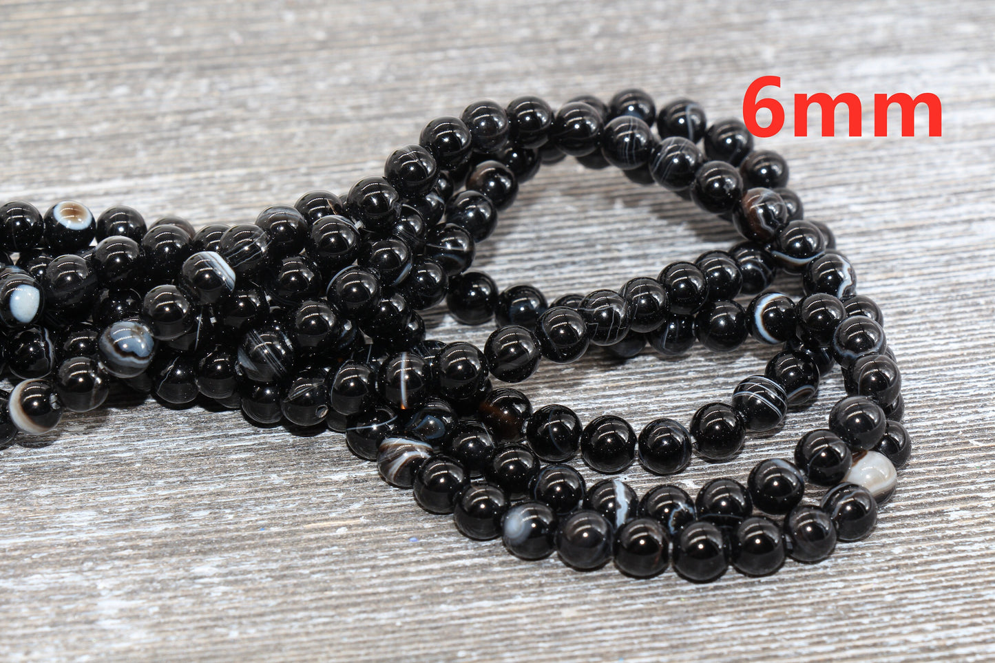 Black Stripe Agate Beads, Natural Gemstone Smooth Round Beads, Sizes 4mm 6mm 8mm 10mm 12mm, Full Strand 15.5 inch, #39