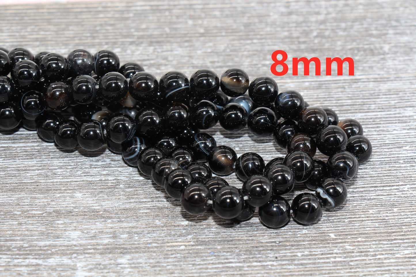 Black Stripe Agate Beads, Natural Gemstone Smooth Round Beads, Sizes 4mm 6mm 8mm 10mm 12mm, Full Strand 15.5 inch, #39