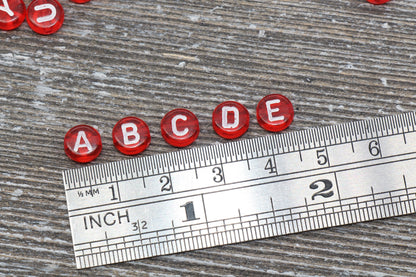 Red Alphabet Letter Beads, Translucent Acrylic Red Letters Beads, Round Acrylic Beads, Mix Letters Beads, Name Beads 7mm #125