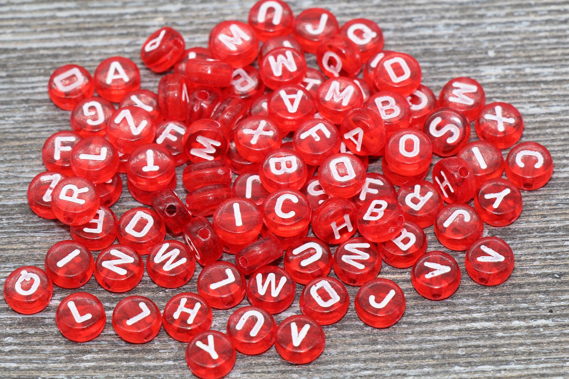 Red Alphabet Letter Beads, Translucent Acrylic Red Letters Beads, Round Acrylic Beads, Mix Letters Beads, Name Beads 7mm #125