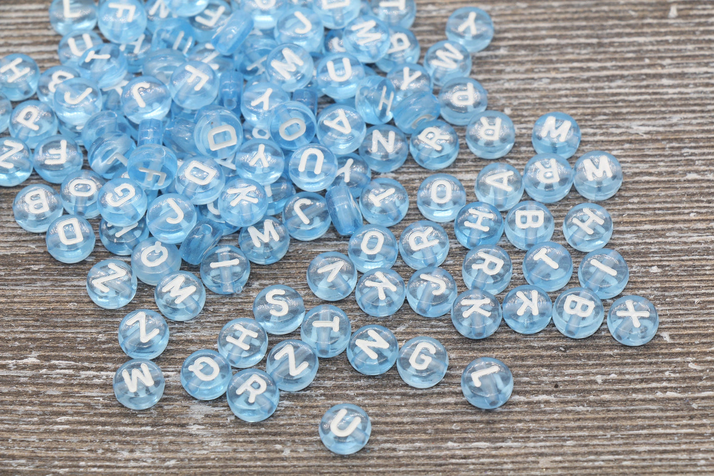 Blue Alphabet Letter Beads, Translucent Acrylic Blue Letters Beads, Round Acrylic Beads, Mix Letters Beads, Name Beads 7mm #127