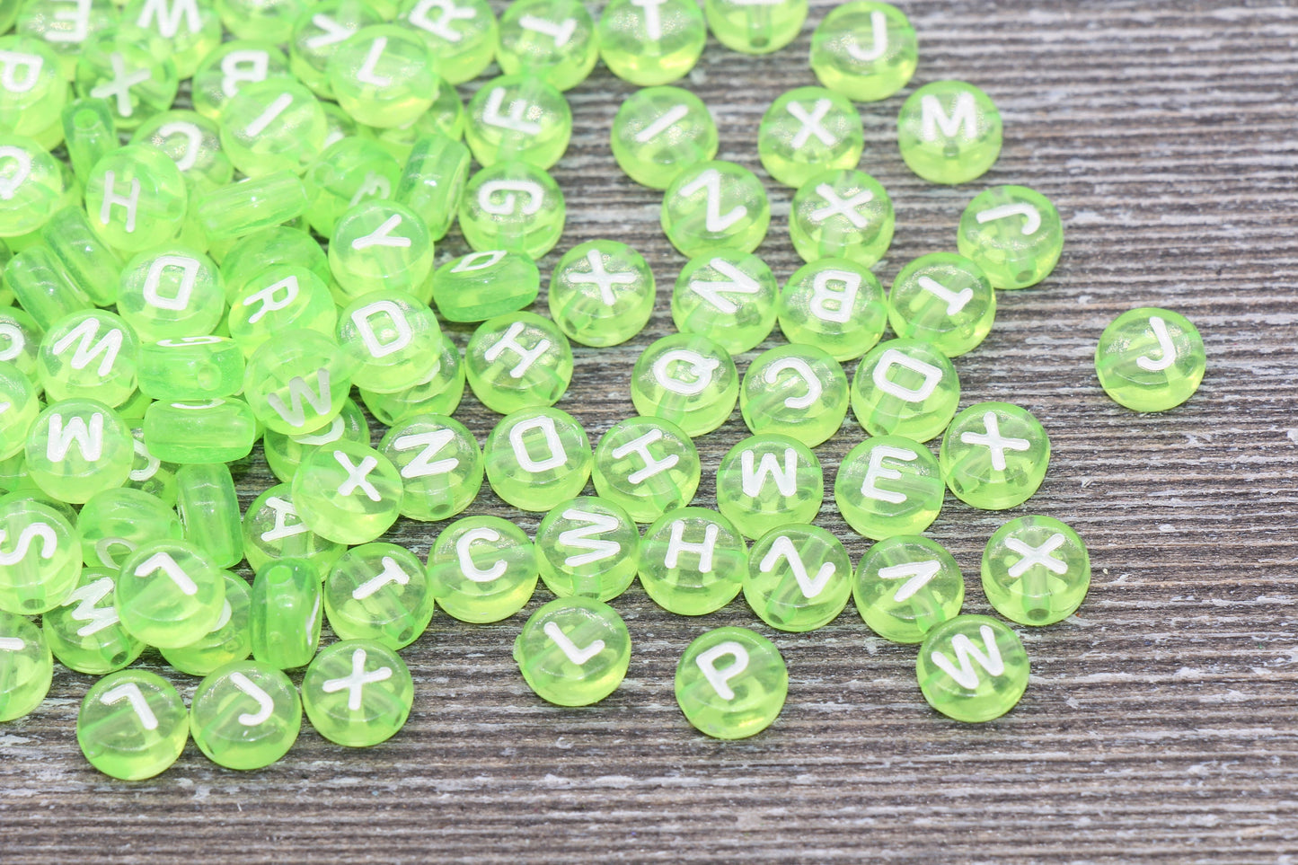 Green Alphabet Letter Beads, Translucent Acrylic Green Letters Beads, Round Acrylic Beads, Mix Letters Beads, Name Beads 7mm #128