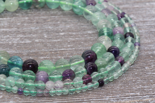 Fluorite Rainbow Beads, Multicolor Fluorite Beads, Natural Gemstone Round Beads, Size 4mm 6mm 8mm 10mm, Full Strand 15.5" #66