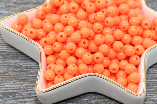 6mm Orange Gumball Beads, Round Acrylic Orange Loose Beads, Bubblegum Beads, Chunky Beads, Bubble Gum Beads, Smooth Plastic Round Beads #272