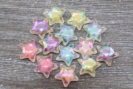Iridescent Star Beads, AB Color Star Beads, Acrylic Faceted Star Beads, Mixed Color Star Beads, #303