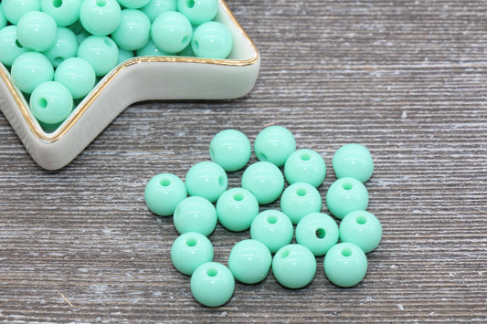 10mm Mint Gumball Beads, Round Acrylic Loose Beads, Bubblegum Beads, Chunky Beads, Gumball Beads, Smooth Plastic Round Beads #323