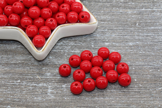 10mm Red Gumball Beads, Round Acrylic Loose Beads, Bubblegum Beads, Chunky Beads, Gumball Beads, Smooth Plastic Round Beads #327