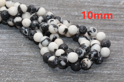 Zebra Jasper Beads, Black and White Zebra Beads, Smooth Gemstones Round Beads, Sizes 4mm 6mm 8mm 10mm,12mm, Full Strand 15.5 inch, #41