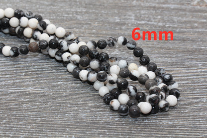 Zebra Jasper Beads, Black and White Zebra Beads, Smooth Gemstones Round Beads, Sizes 4mm 6mm 8mm 10mm,12mm, Full Strand 15.5 inch, #41