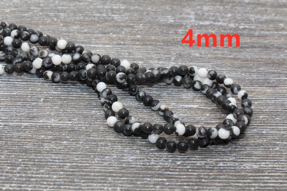 Zebra Jasper Beads, Black and White Zebra Beads, Smooth Gemstones Round Beads, Sizes 4mm 6mm 8mm 10mm,12mm, Full Strand 15.5 inch, #41