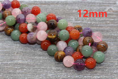 Mixed Stone Beads, Multi Stone Beads, Smooth Gemstones Round Beads, Sizes 4mm 6mm 8mm 10mm,12mm, Full Strand 15.5 inch, #42