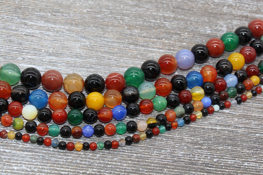 Rainbow Agate Beads, Mixed Agate Beads, Multi Agate Beads, Smooth Gemstones Round Beads, Sizes 4mm 6mm 8mm 10mm,12mm, Full Strand 15.5" #45