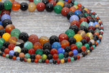 Rainbow Agate Beads, Mixed Agate Beads, Multi Agate Beads, Smooth Gemstones Round Beads, Sizes 4mm 6mm 8mm 10mm,12mm, Full Strand 15.5" #45