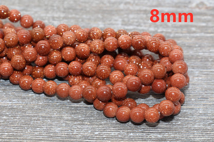 Gold Sandstone Beads, Loose Goldstone Beads, Smooth Gemstones Round Loose Beads, Sizes 4mm 6mm 8mm 10mm,12mm, Full Strand 15.5" #48
