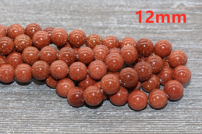 Gold Sandstone Beads, Loose Goldstone Beads, Smooth Gemstones Round Loose Beads, Sizes 4mm 6mm 8mm 10mm,12mm, Full Strand 15.5" #48