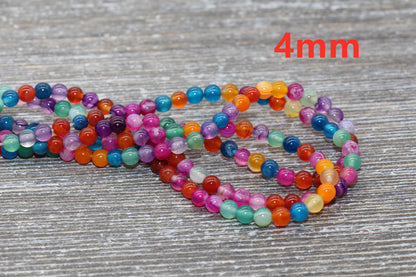 Rainbow Stripe Agate Beads, Multicolor Stripe Agate Beads, Smooth Gemstones Round Beads, Sizes 4mm 6mm 8mm 10mm,12mm, Full Strand 15.5" #49