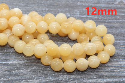 Pastel Yellow Jade Beads, Smooth Gemstone Round Loose Beads, Sizes 6mm 8mm 10mm, Full Strand 15.5" #51