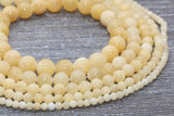 Pastel Yellow Jade Beads, Smooth Gemstone Round Loose Beads, Sizes 6mm 8mm 10mm, Full Strand 15.5" #51