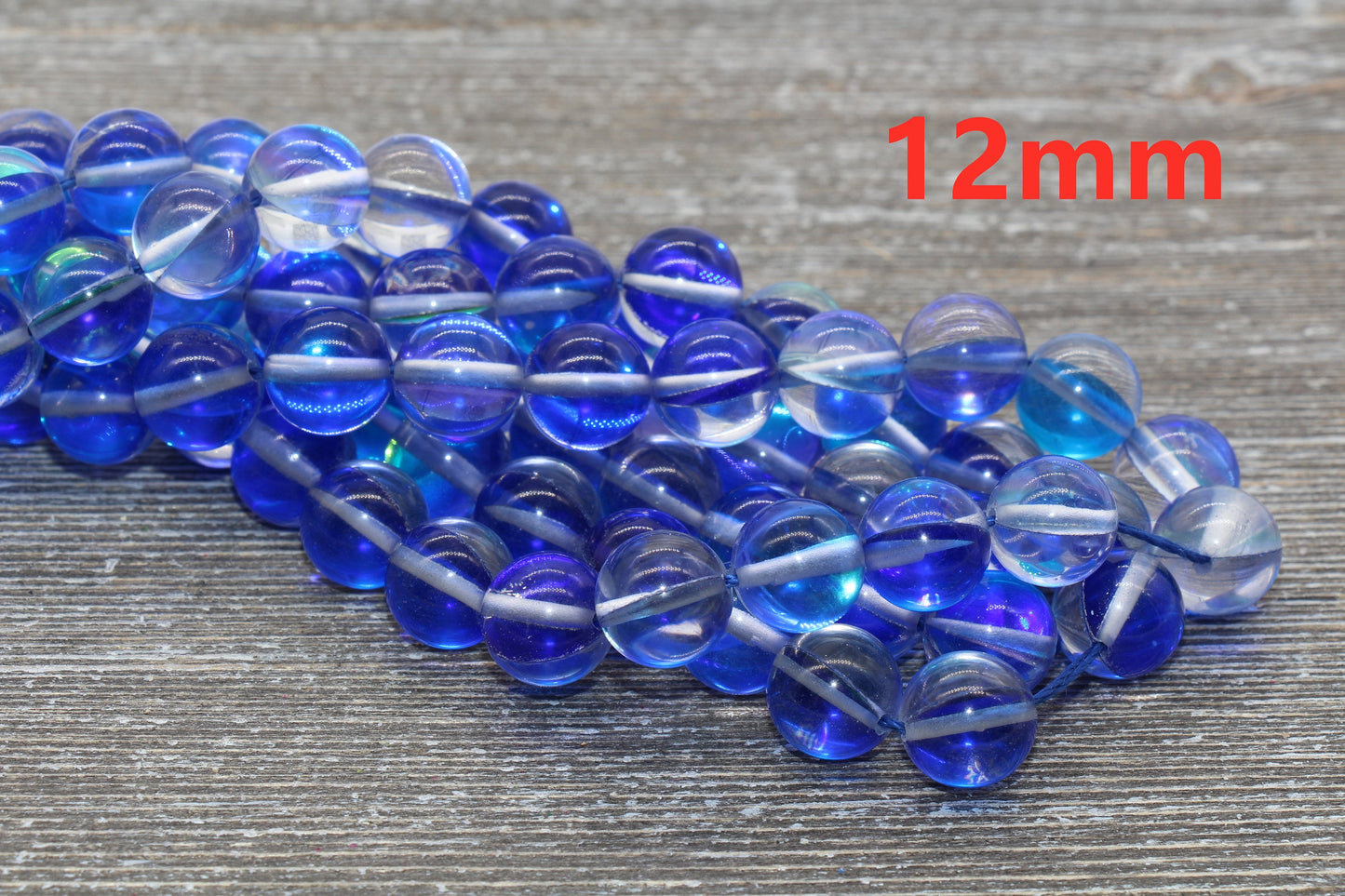 Royal Blue Mystic Aura Quartz Beads, Holographic Gemstone Round Loose Beads, Iridescent Beads, Sizes 6mm 8mm 10mm 12mm, Full Strand #54