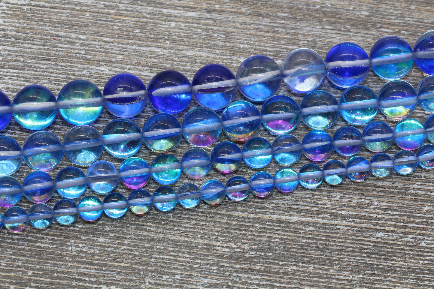 Royal Blue Mystic Aura Quartz Beads, Holographic Gemstone Round Loose Beads, Iridescent Beads, Sizes 6mm 8mm 10mm 12mm, Full Strand #54